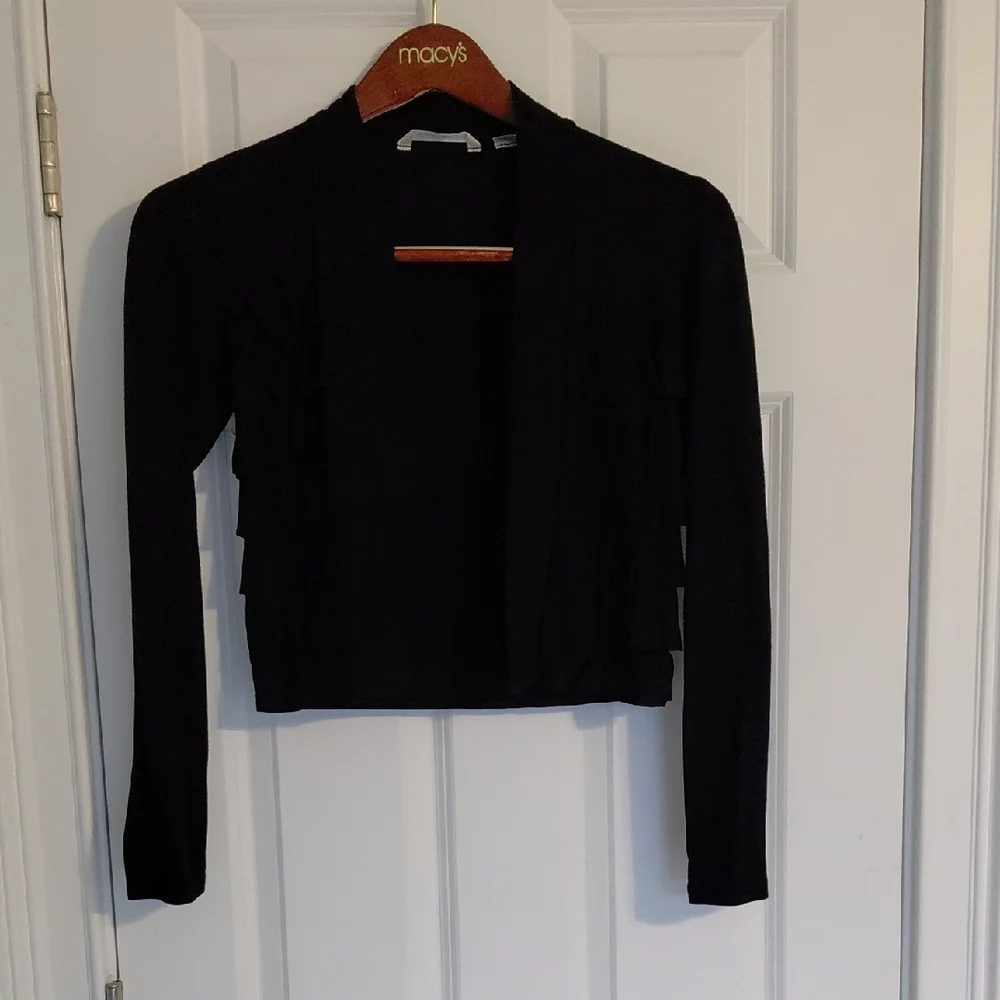Black Ruffle Open-Front Cardigan, Derek Heart, Size M